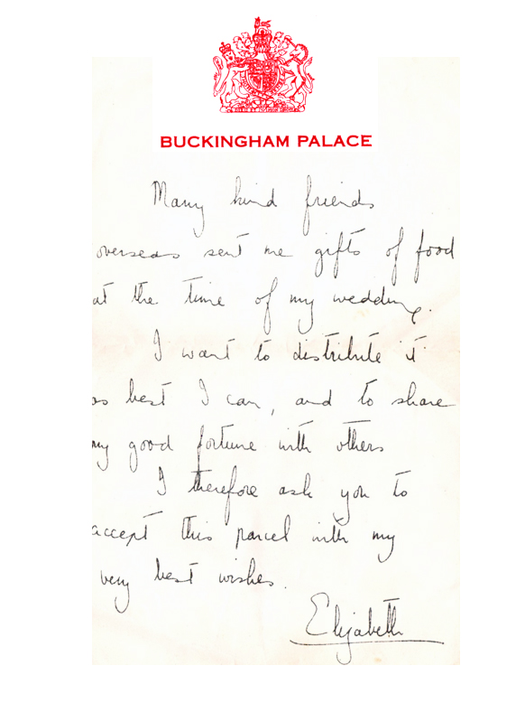 Letter from Queen Elizabeth 2 on her wedding